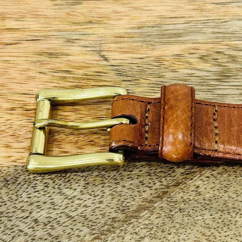 Vintage L.L. Bean Mens Field Belt Canvas Leather Duck Stamped Brass Buckle